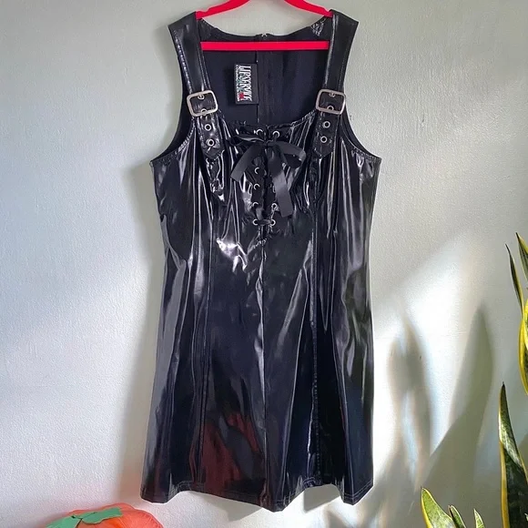Vintage 90's Lip Service Vinyl Pinafore Dress - Picture 4 of 8